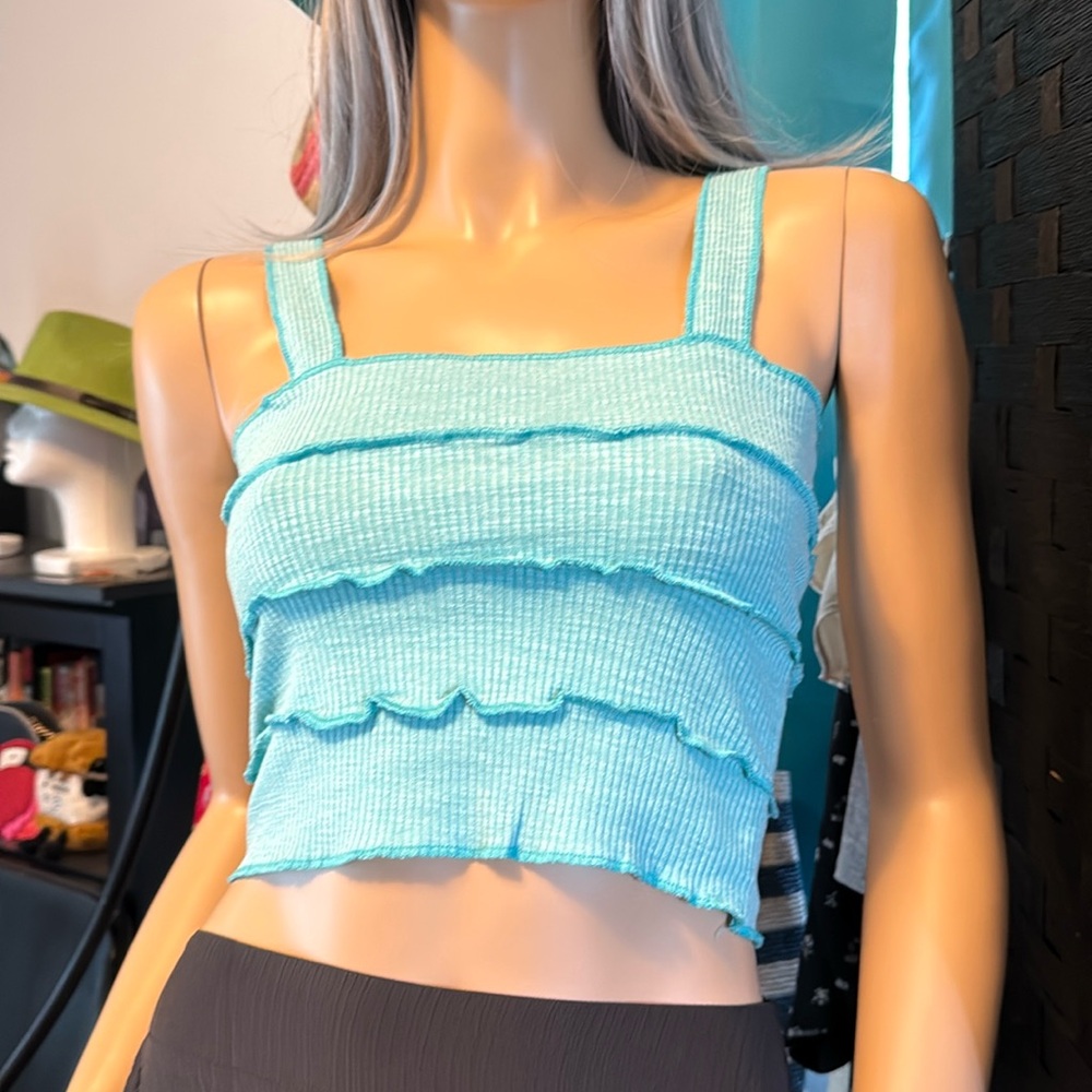 *SALE* POL Peacock Blue Tiered Crop Top S-M-L